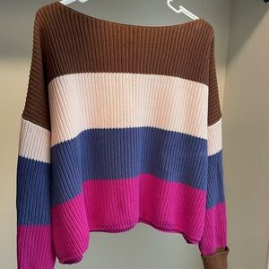 French Connection Millie Mozart Boatneck Sweater Striped Size Large